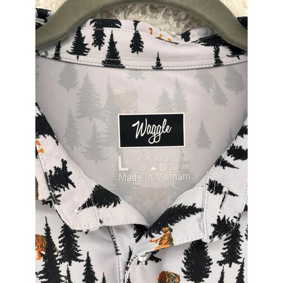 Waggle Polo Men’s Sz Large All Over Print Tiger In The Woods Shirt Golf Tennis - Picture 3 of 6